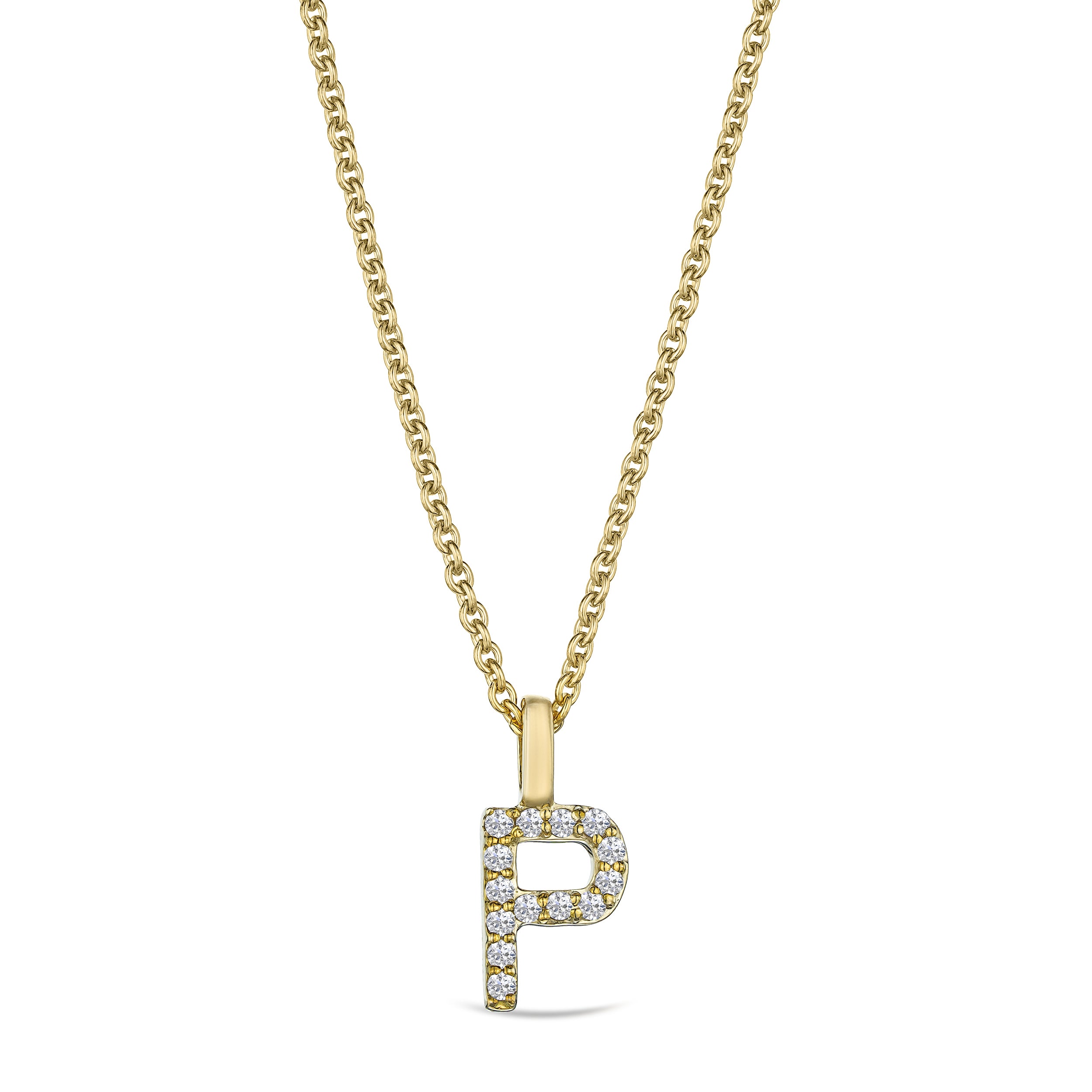 Love Letter Initial P Lab Diamond Necklace set in 9K Yellow Gold
